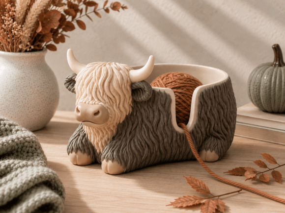 Highland Cow Yarn Bowl STL | 3D Printable Knitting & Crochet Yarn Holder - Image 4