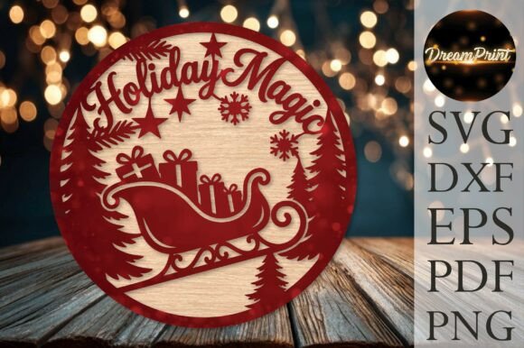 Holiday Magic Santa Sleigh Laser Cut Corte con Láser Por Dream Print