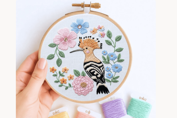Hoopoe Bird Floral Embroidery Pattern