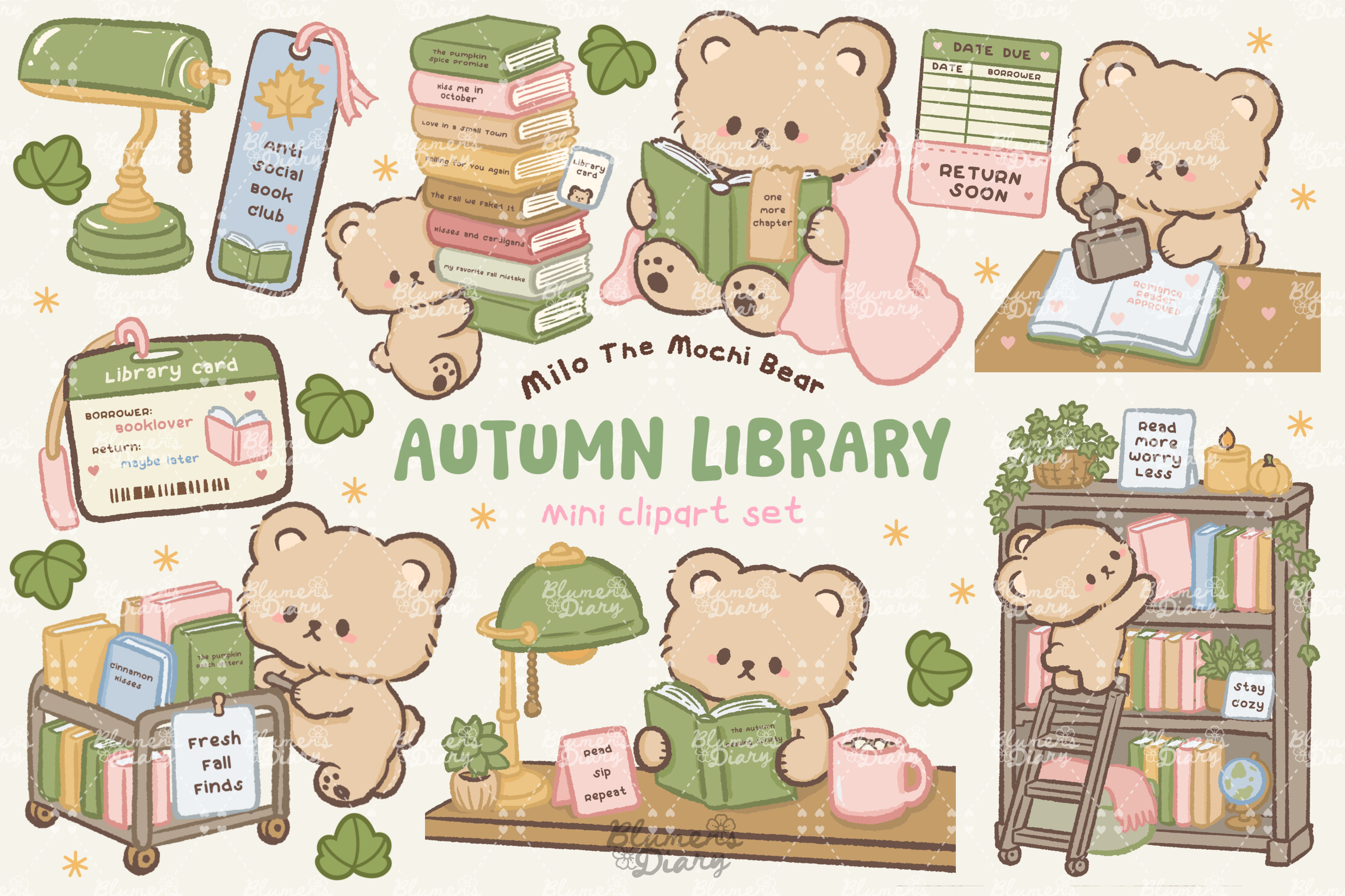 Kawaii Bear Autumn Library Fall Clipart