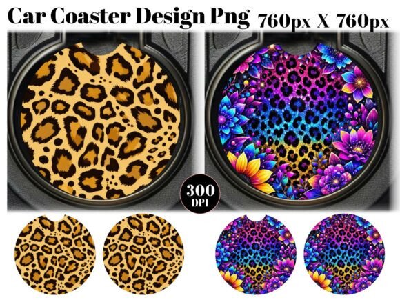 Leopard Car Coaster PNG Sublimation