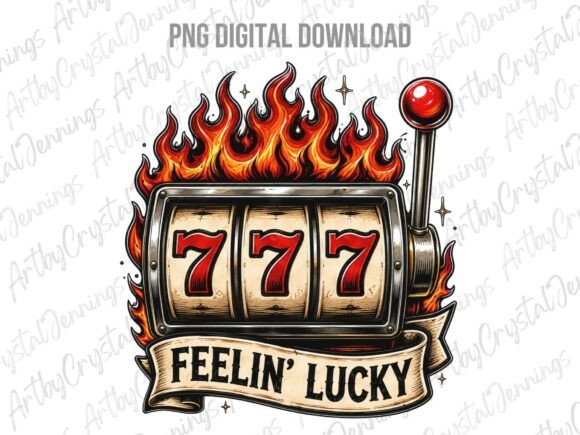 Lucky 777 Slot Machine on Fire PNG