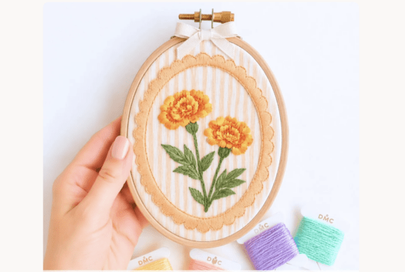 Marigold Flower Hand Embroidery Pattern