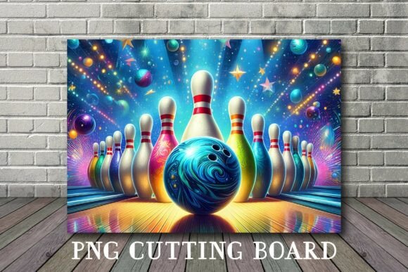 Neon Galaxy Bowling Strike Cutting Board