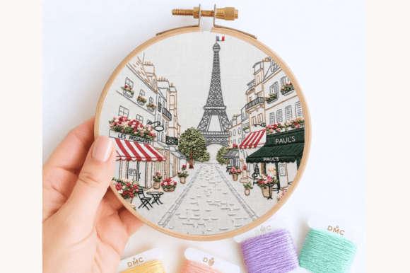 Paris Street Scene Embroidery Pattern