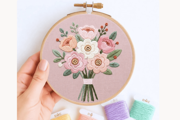 Pastel Flower Bouquet Embroidery Pattern