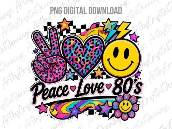 Peace Love 80's Retro Vintage PNG