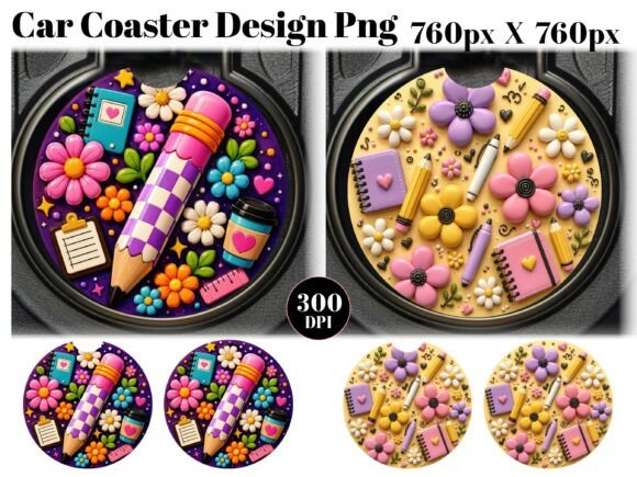 Pencil Flower Car Coaster PNG