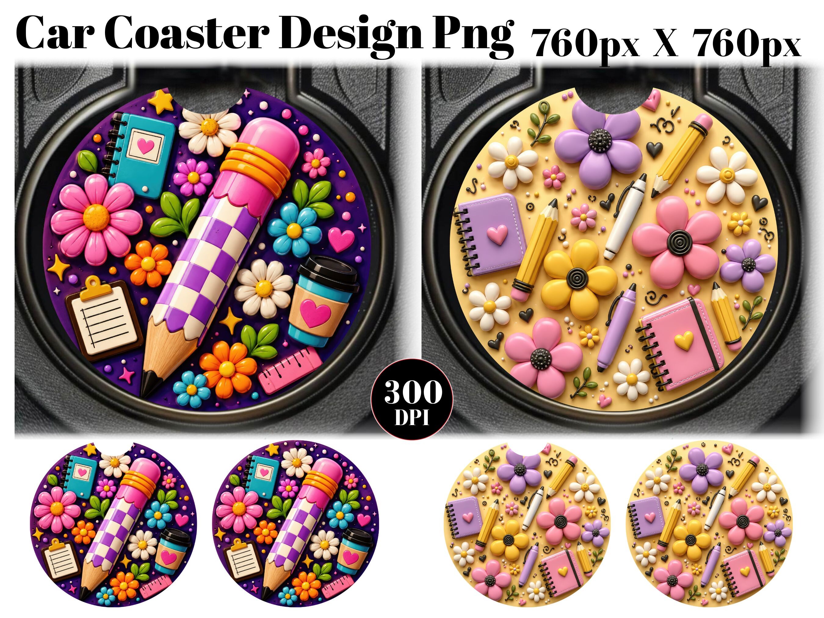Pencil Flower Car Coaster PNG