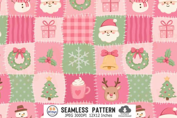 Pink Christmas Patchwork Pattern Paper