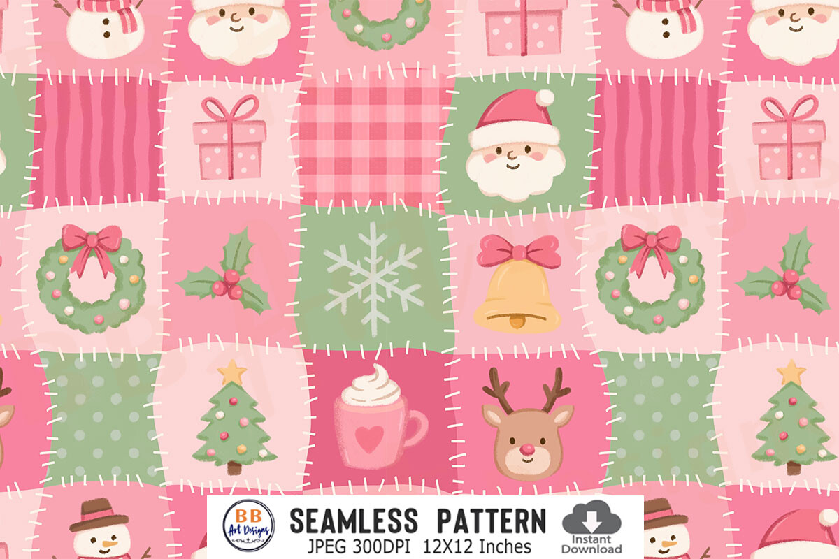 Pink Christmas Patchwork Pattern Paper