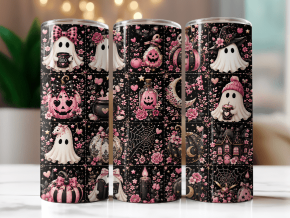 Pink Halloween Tumbler Wraps