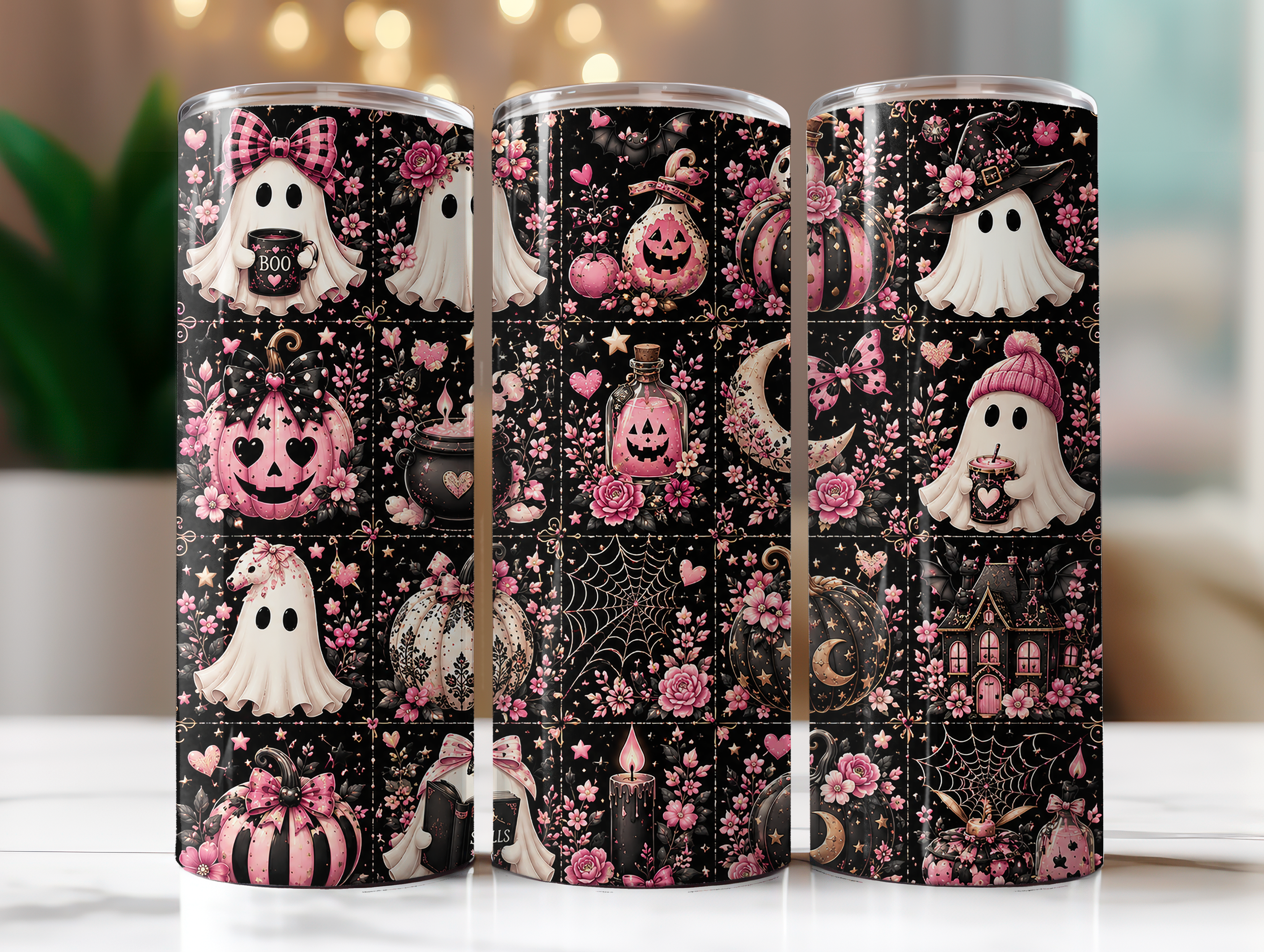 Pink Halloween Tumbler Wraps