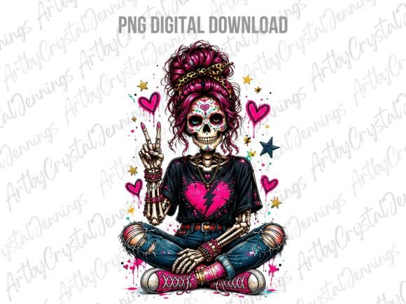Pink Sugar Skull Peace Sign PNG