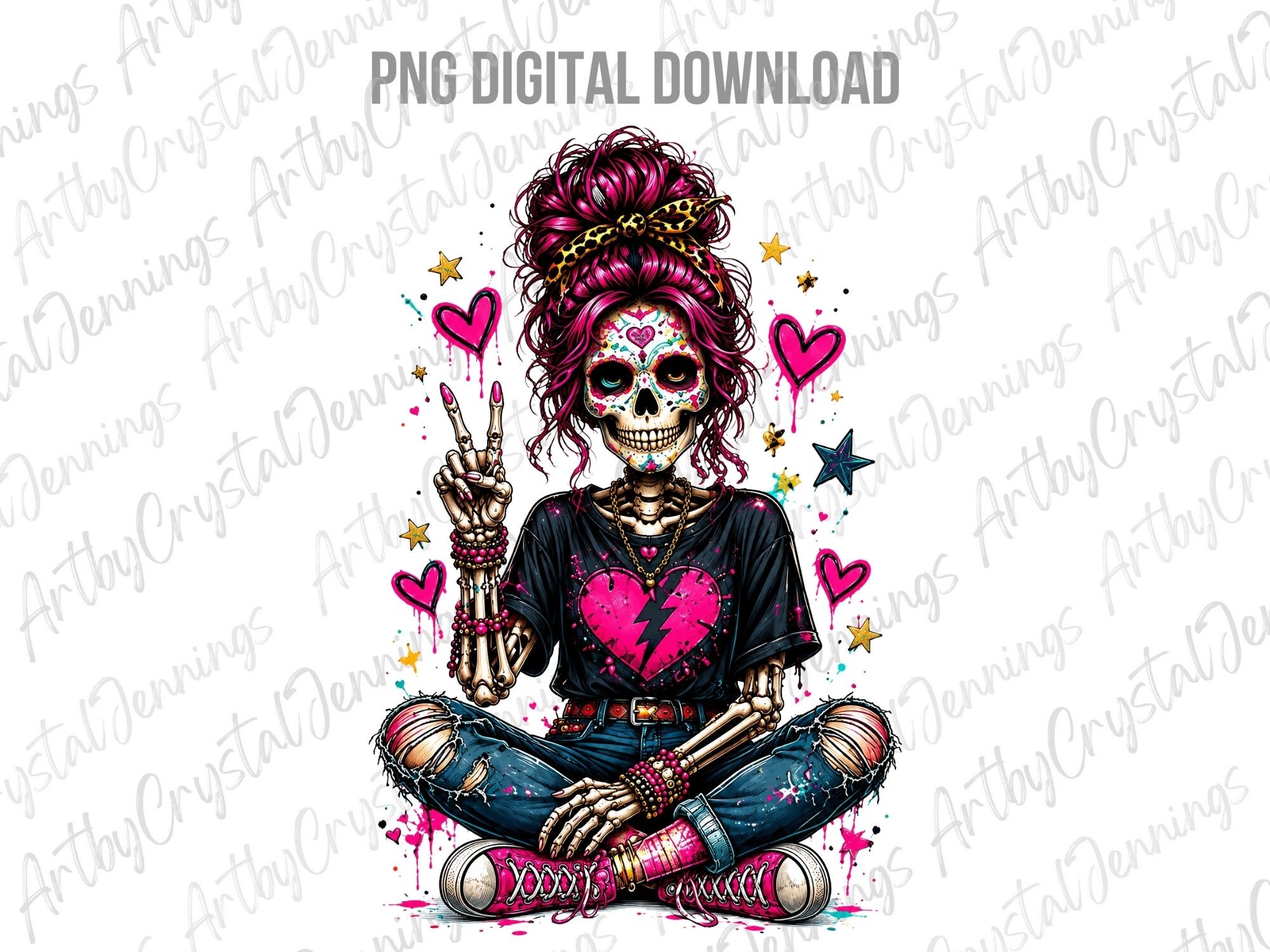 Pink Sugar Skull Peace Sign PNG