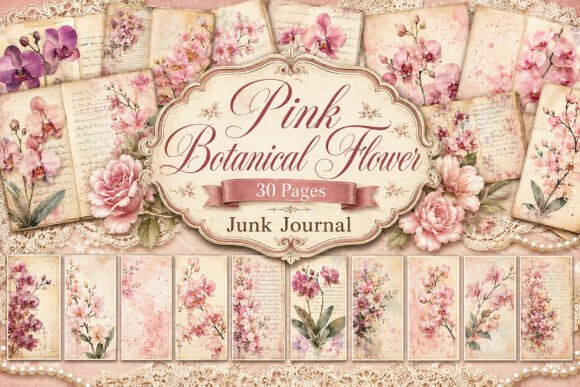 Pink Vintage Floral Junk Journal Papers