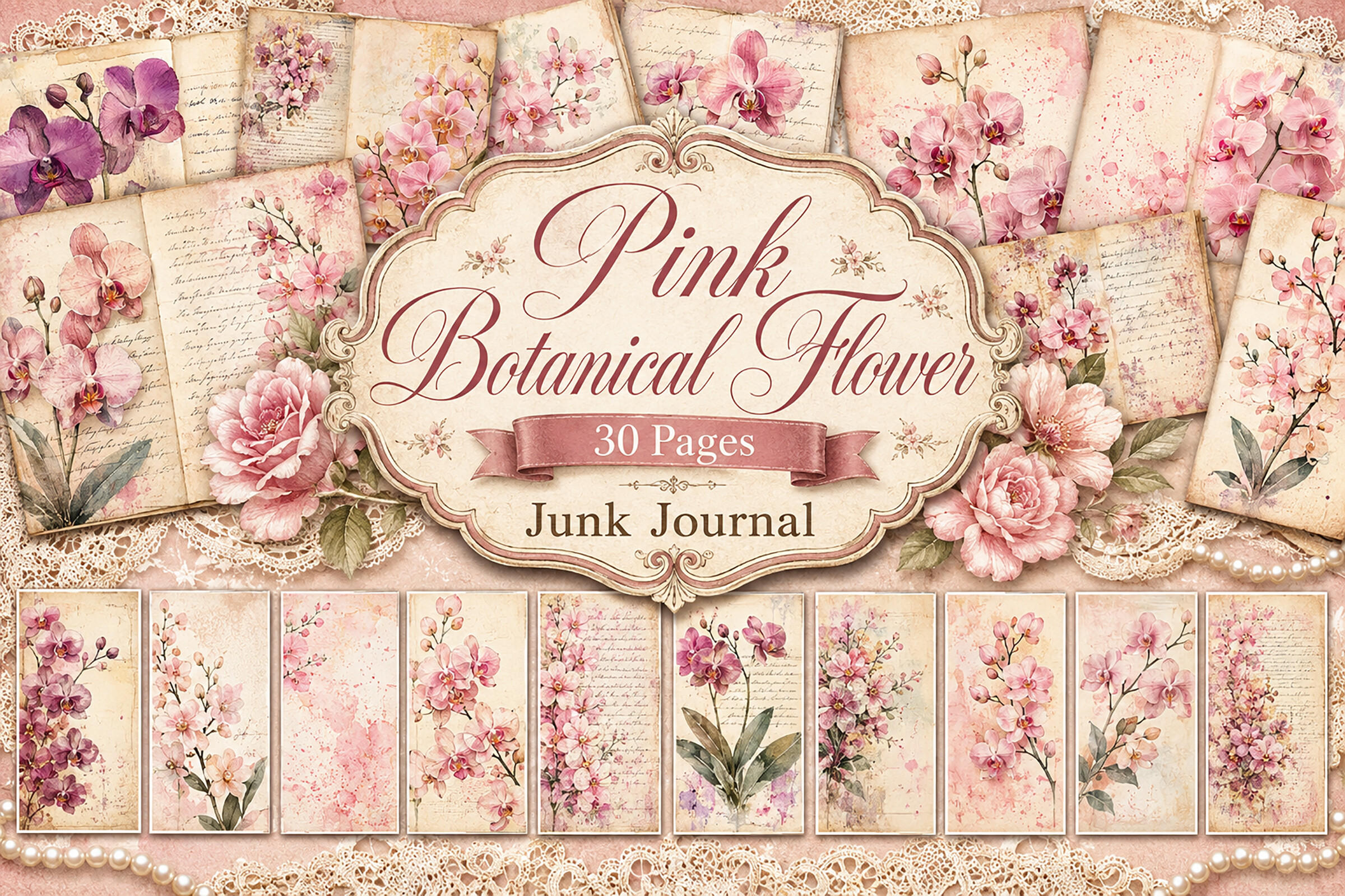 Pink Vintage Floral Junk Journal Papers