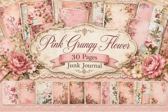 Pink Vintage Rose Floral Junk Journal