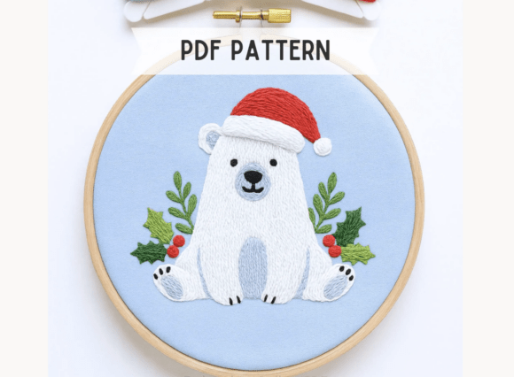 Polar Bear Christmas Embroidery Pattern