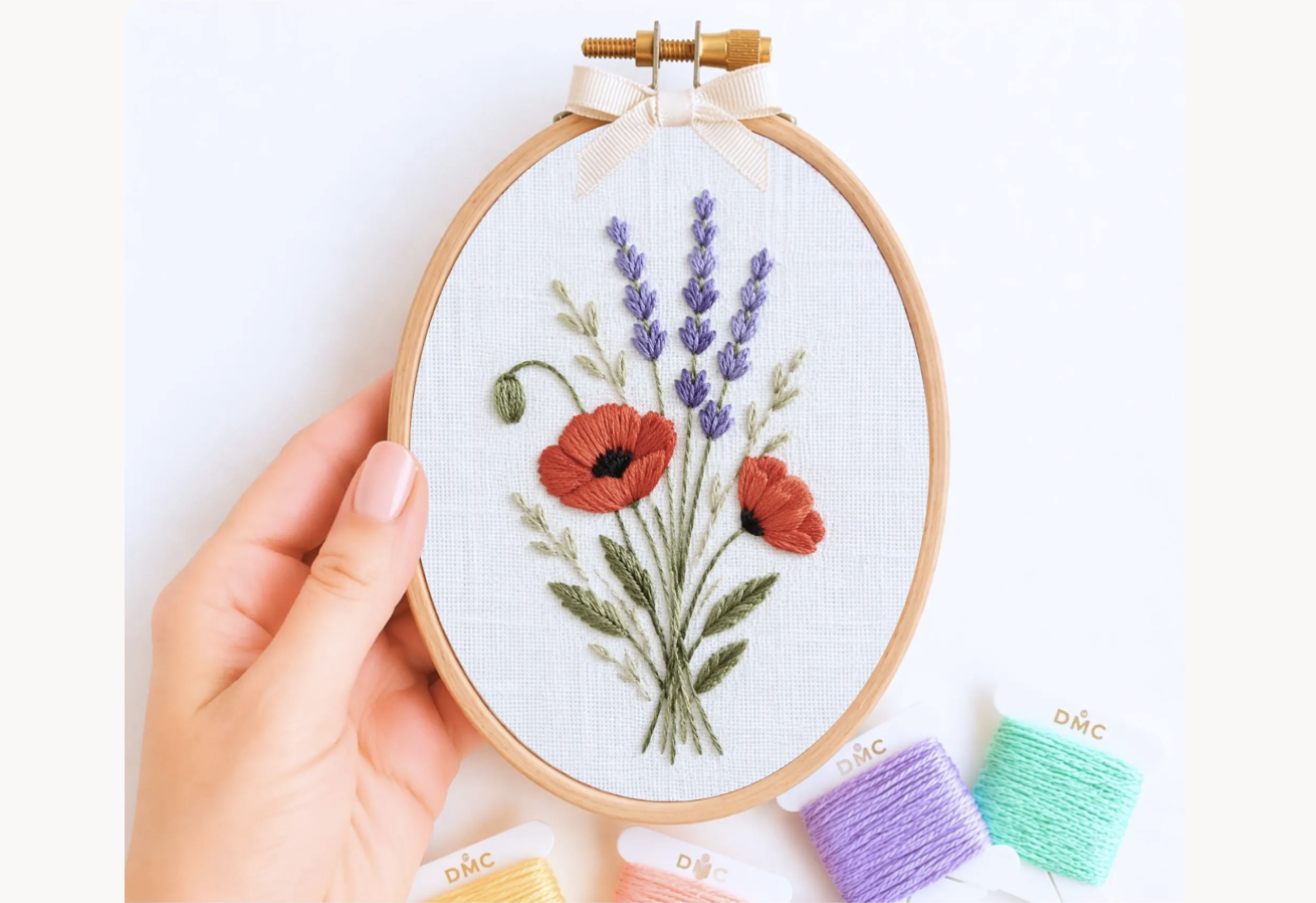 Poppy Lavender Embroidery Pattern