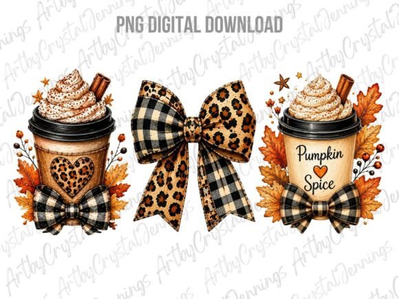 Pumpkin Spice Leopard Bow Fall PNG