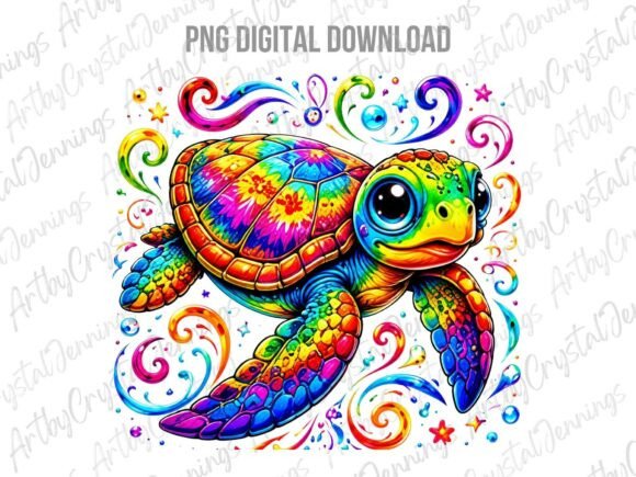 Rainbow Sea Turtle Cute Colorful Art PNG