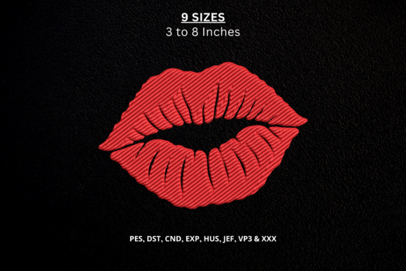 Red Lips Kiss Machine Embroidery Design