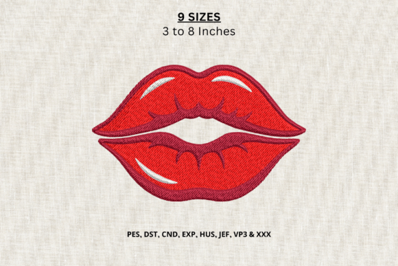 Red Lips Machine Embroidery Design, Kiss