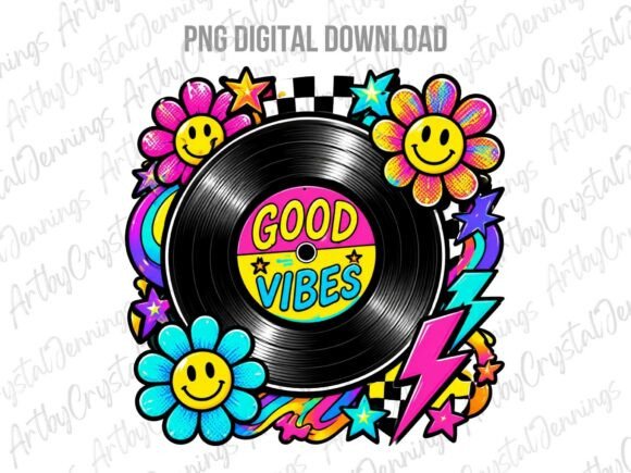 Retro Good Vibes Vinyl Watercolor PNG