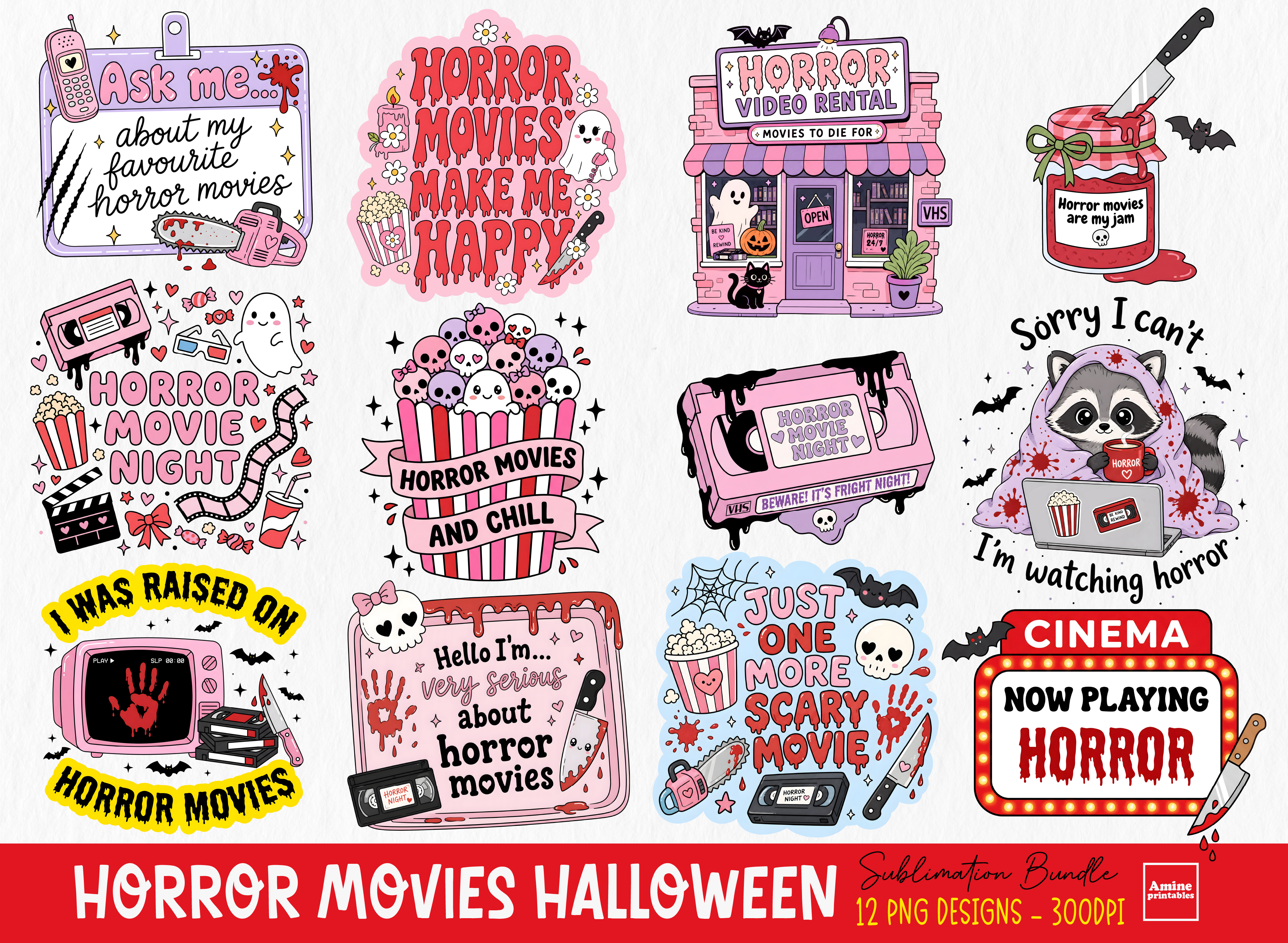 Retro Horror Movies Halloween Bundle PNG