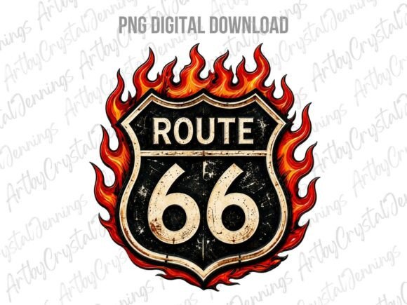 Retro Route 66 Fire Vintage PNG