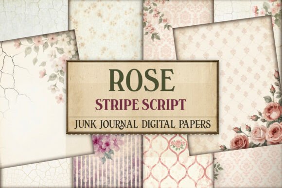 Rose Stripe Script Junk Journal Pages