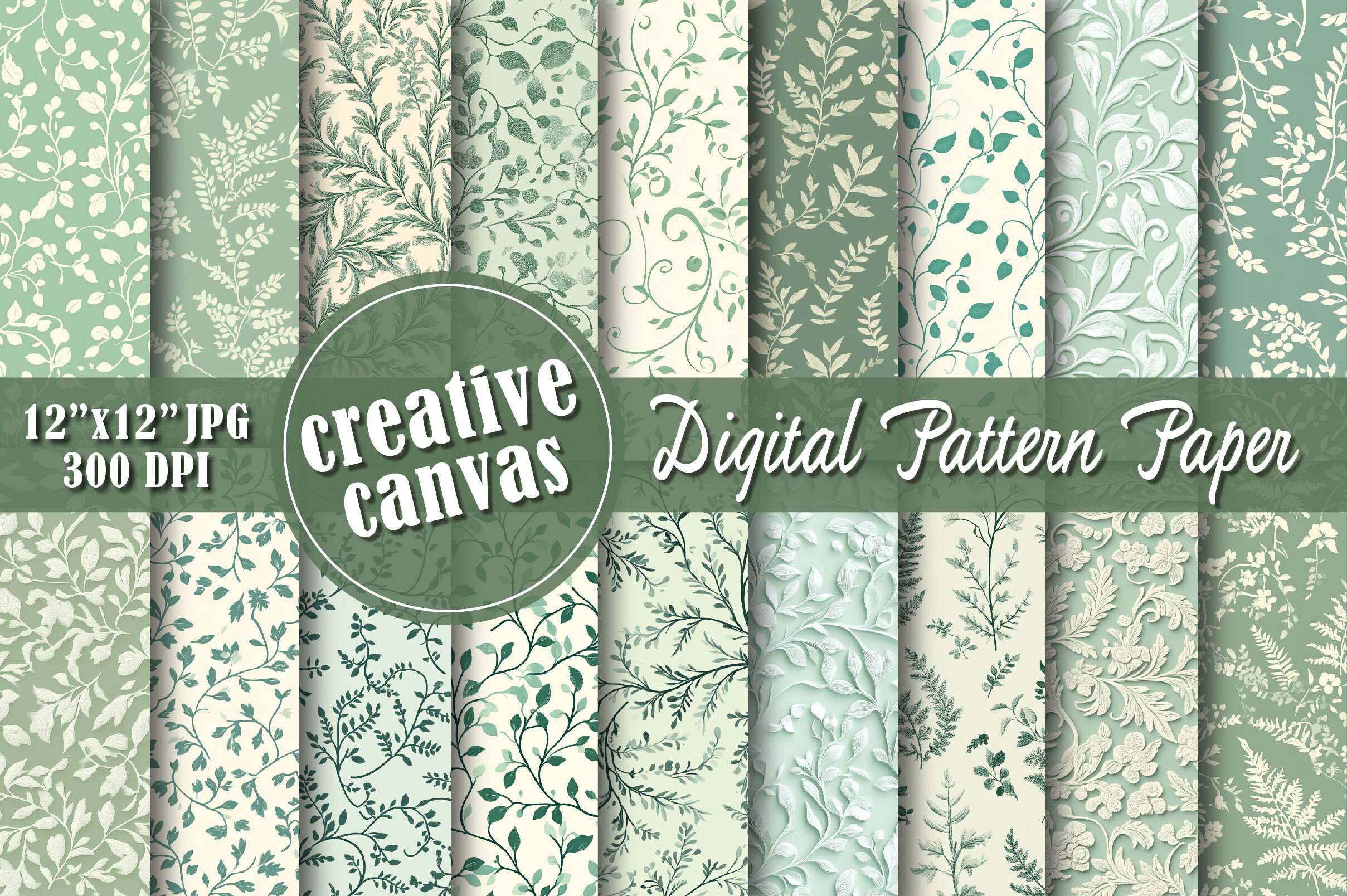 Sage Green Botanical Digital Paper
