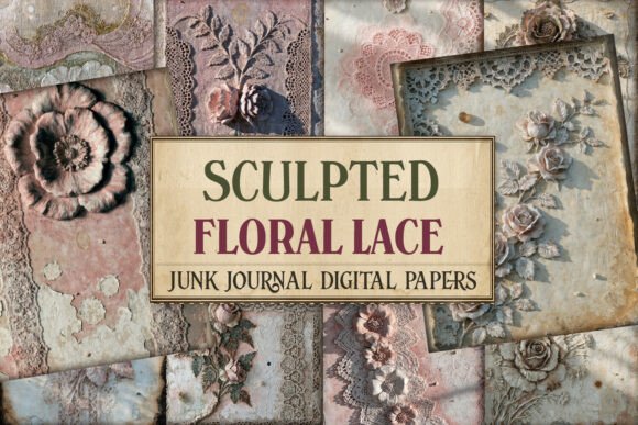 Sculpted Floral Lace Junk Journal Pages