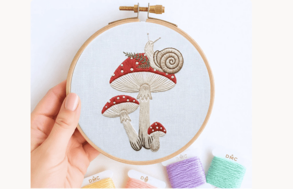 Snail Toadstool Hand Embroidery Pattern