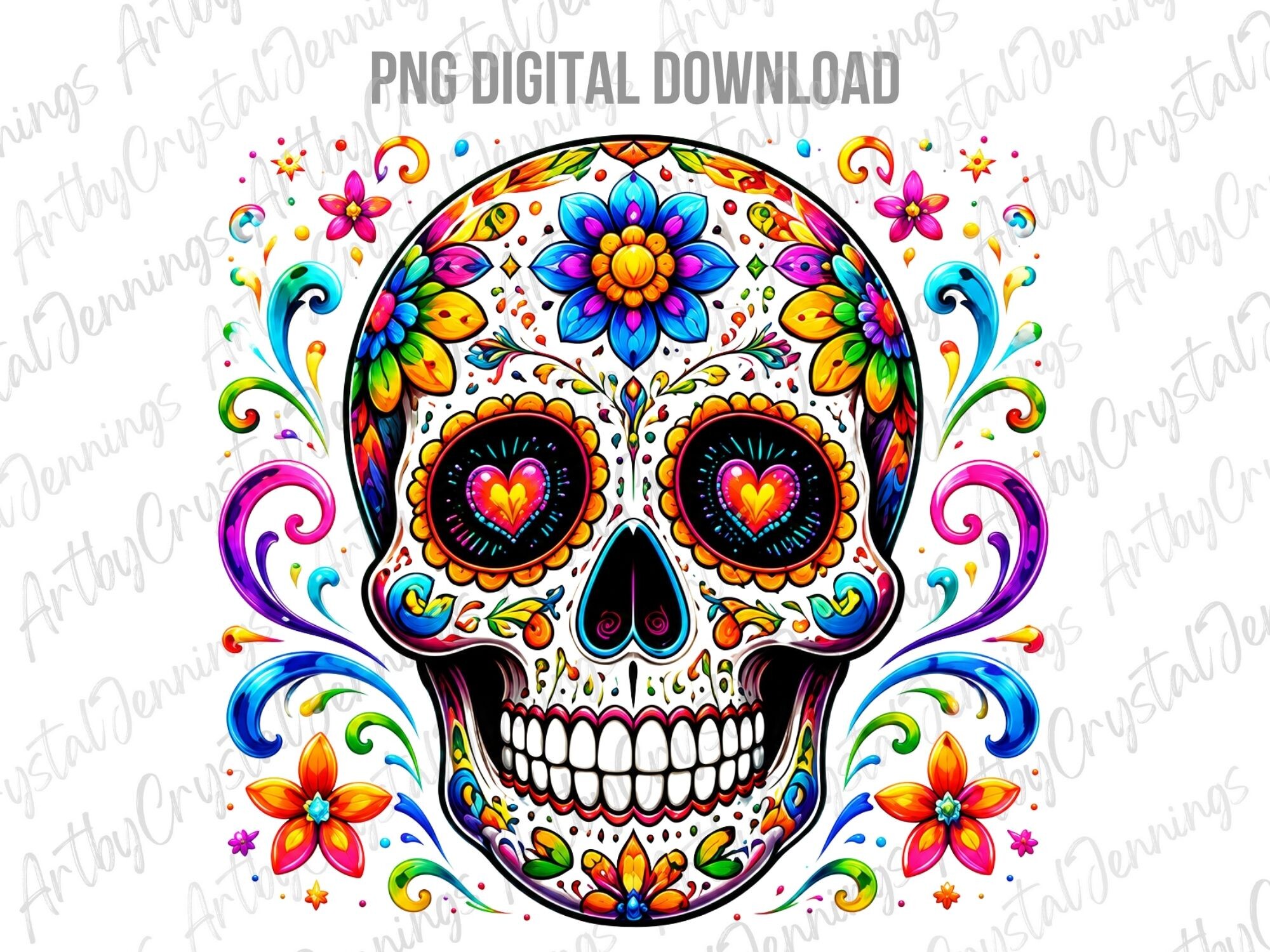 Sugar Skull Floral Neon Day of the Dead