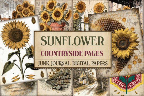 Sunflower Countryside Junk Journal Pages