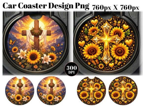 Sunflower Cross Car Coaster PNG