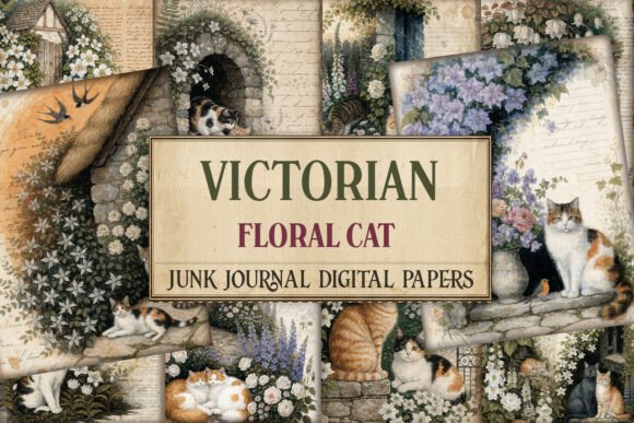 Victorian Floral Cat Junk Journal Pages