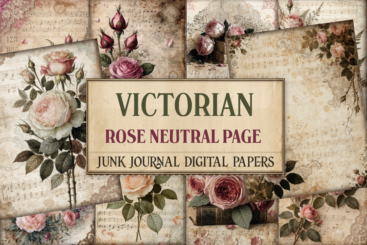 Victorian Rose Neutral Junk Journal Page