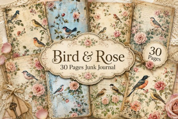 Vintage Bird & Floral Junk Journal Paper