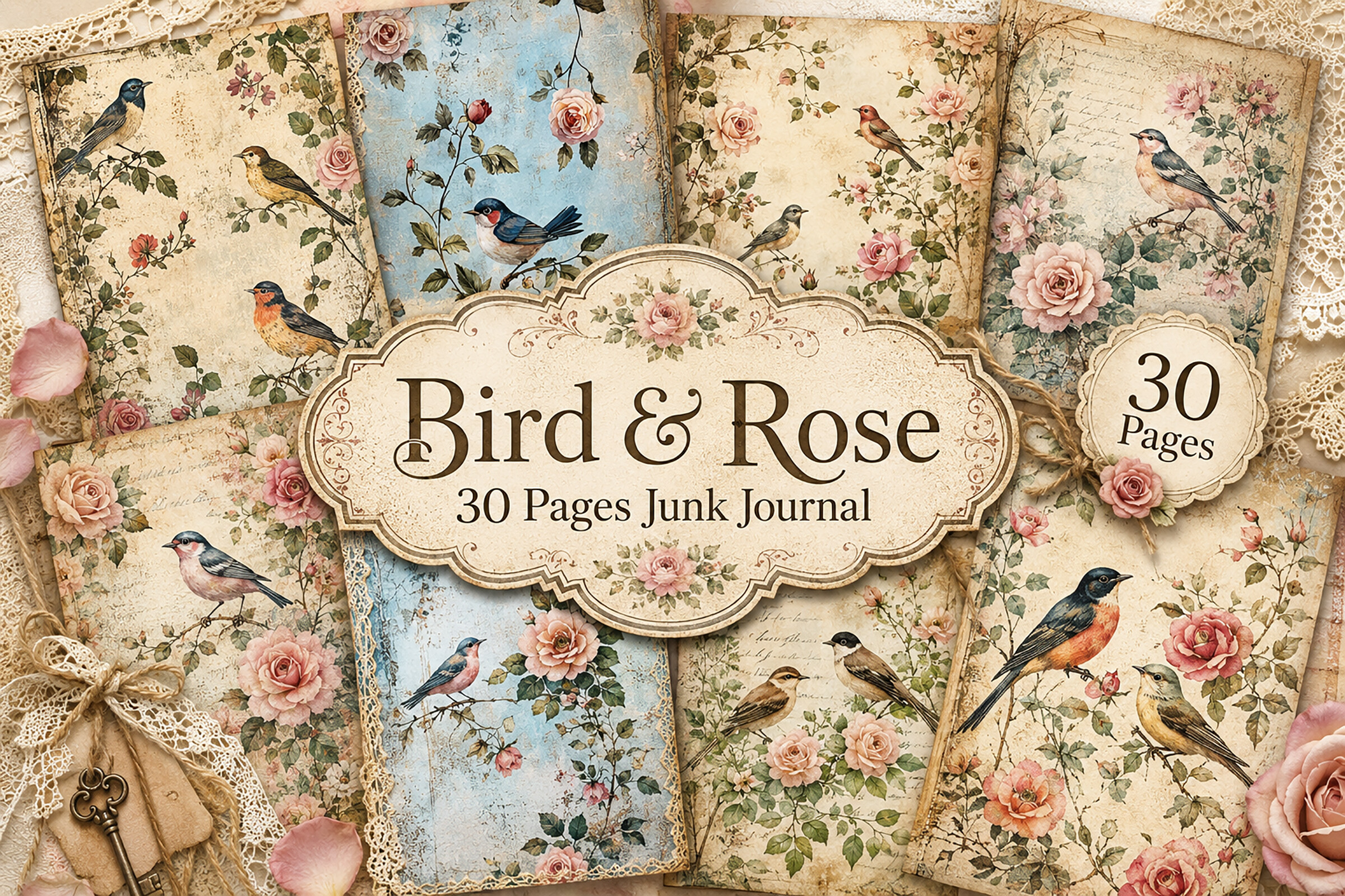 Vintage Bird & Floral Junk Journal Paper