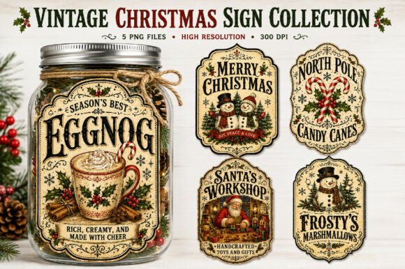 Vintage Christmas Label PNG