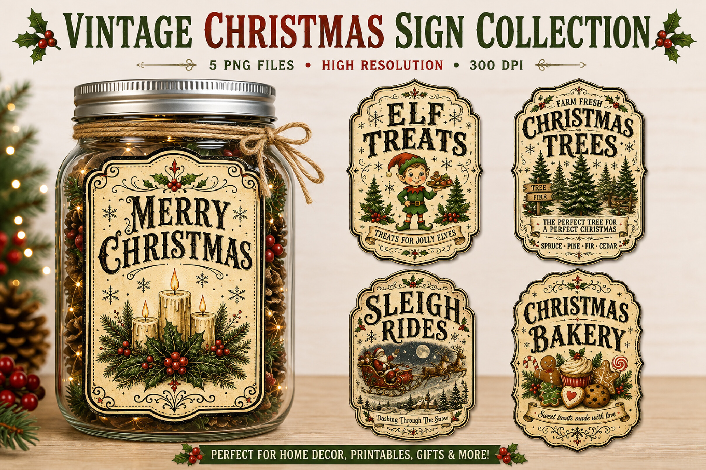 Vintage Christmas Label Sign PNG