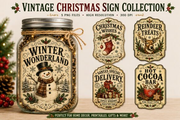 Vintage Christmas Label Sign PNG