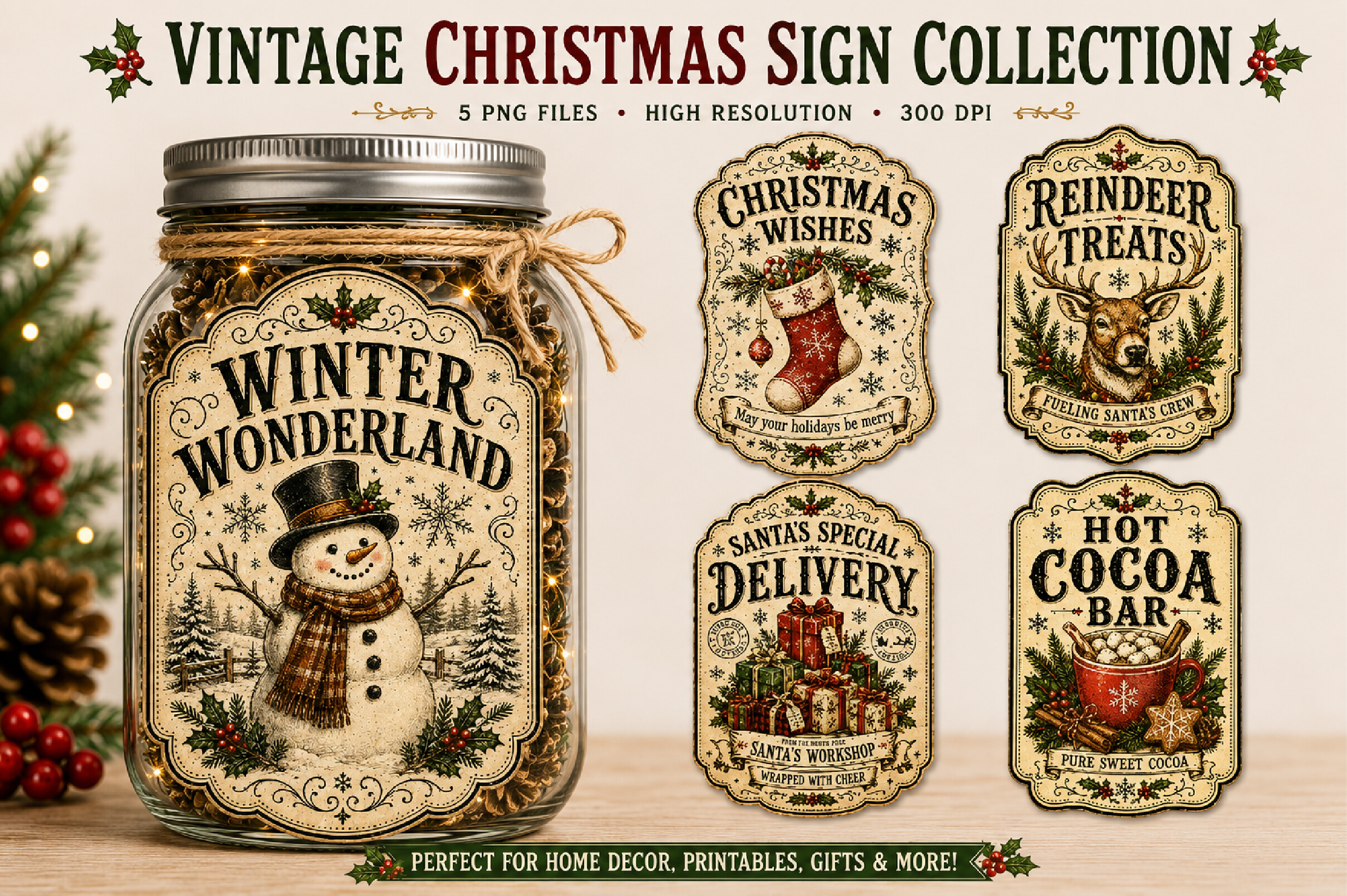 Vintage Christmas Label Sign PNG