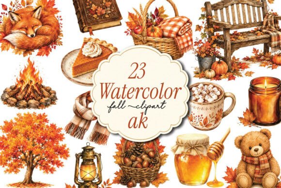 Watercolor Autumn Fall Clipart Bundle