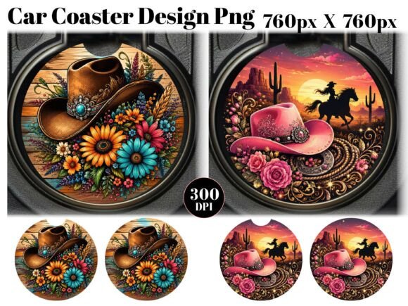 Western Hats Car Coaster PNG Sublimation