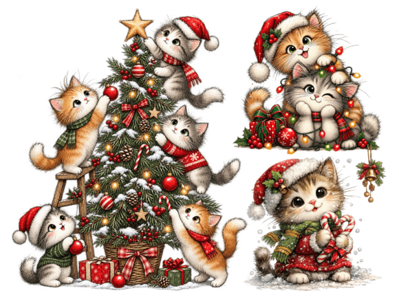 Whimsical Christmas Cat Clipart Bundle