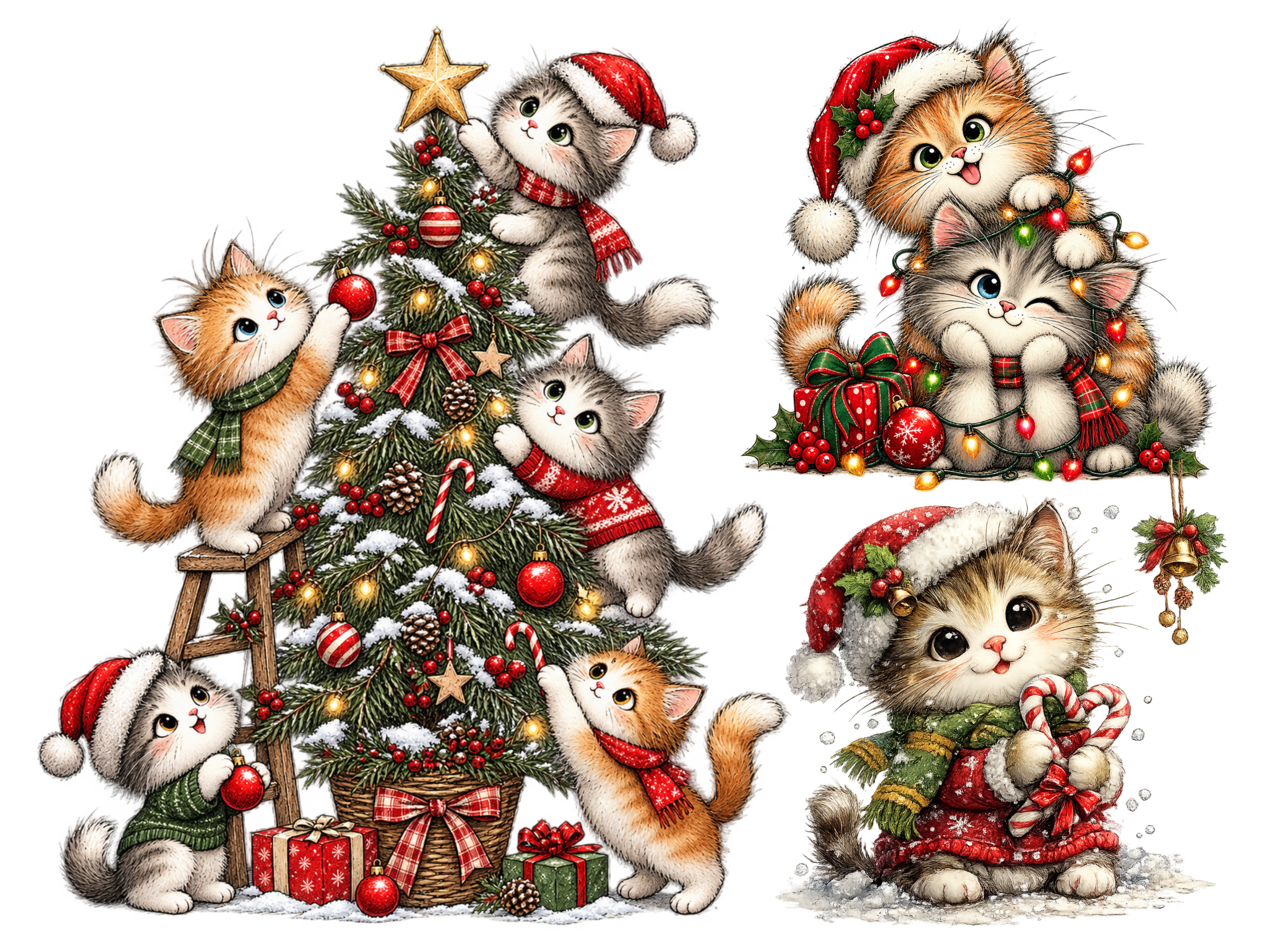 Whimsical Christmas Cat Clipart Bundle